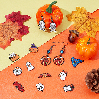 24 Pcs 12 Styles Halloween Theme Alloy Enamel Pendants ENAM-SC0001-93-1