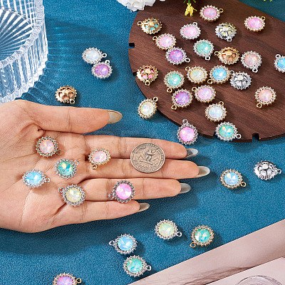 40Pcs 2 Colors UV Plating Alloy with Mixed Color Glass Rhinestone Pendants FIND-PJ0001-40-1