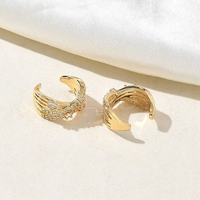 C-Shaped Brass Micro Pave Clear Cubic Zirconia Cuff Earrings EJEW-L316-01G-05-1