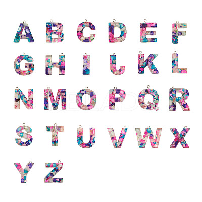26Pcs 26 Letters Transparent Epoxy Resin Pendants CRES-TA0001-15-1