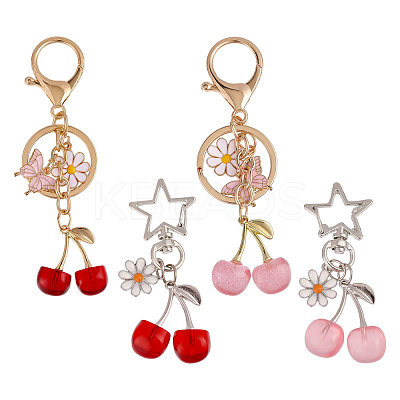 4Pcs 4 Styles Cherry Resin & Alloy Pendant Decorations HJEW-CA0001-73-1