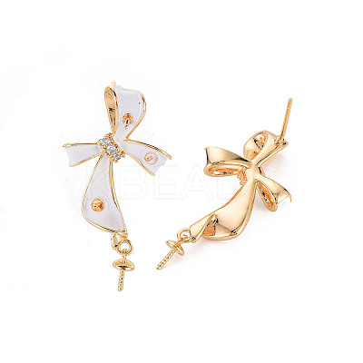 Brass Micro Pave Clear Cubic Zirconia Stud Earring Findings with Enamel KK-S356-617B-NF-1