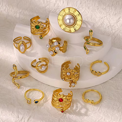 Retro Royal Style 304 Stainless Steel Cuff Rings FS-WG343E9-08-1