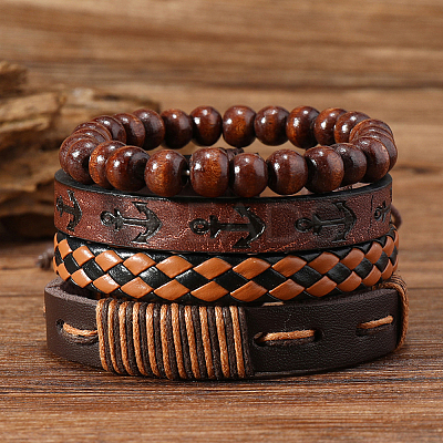 4Pcs 4 Styles PU Imitation Leather Braided Bracelets Sets BJEW-CL0001-13C-1