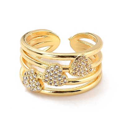 Heart Cubic Zirconia Cuff Finger Ring for Valentine's Day X-RJEW-C004-04-RS-1