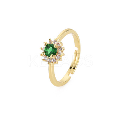 Flat Round Glass Adjustable Ring with Cubic Zirconia LS-RJEW-S049-009G-1