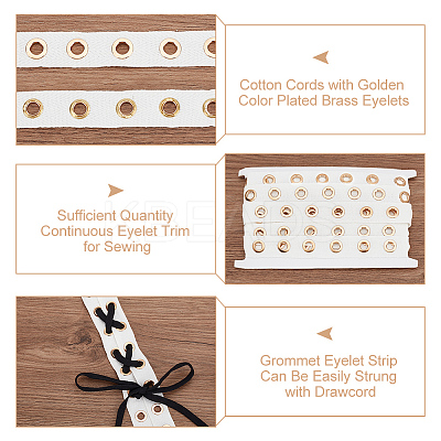 1 Strand Cotton Cords with Golden Color Plated Brass Eyelets DIY-WH0304-640-1