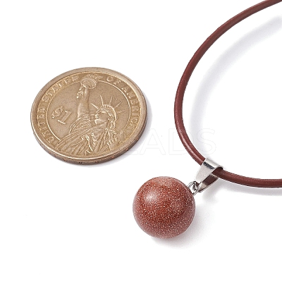 Synthetic Goldstone Round Pendant Necklaces NJEW-JN04478-02-1