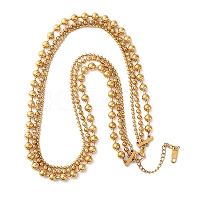 304 Stainless Steel 3 Layer Ball Chain Necklaces for Women NJEW-M107-04G-1