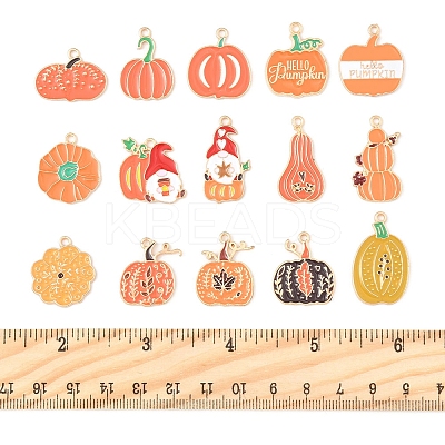 30Pcs 15 Styles Thanksgiving Day Golden Tone Alloy Enamel Pendants ENAM-FS0002-02-1