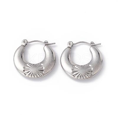 Tarnish Resistant 304 Stainless Steel Croissant with Flower Hoop Earrings for Women EJEW-G314-15P-1