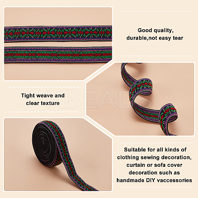 5 Yards Ethnic Style Embroidery Flat Polyester Elastic Cord/Band OCOR-BC0005-15B-1