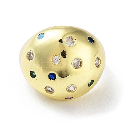 Brass with Colorful Cubic Zirconia Open Cuff Rings RJEW-K255-03G-1
