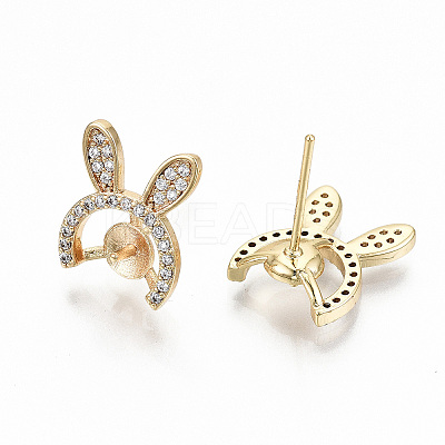 Brass Micro Pave Clear Cubic Zirconia Stud Earring Findings KK-T062-56G-NF-1