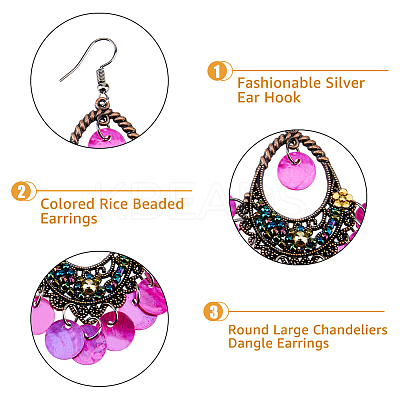 4 Pairs 4 Colors Natural Shell Boho Chandelier Earrings EJEW-FI0002-07-1
