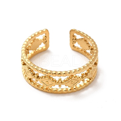 Ion Plating(IP) 304 Stainless Steel Rhombus Open Cuff Ring for Men Women RJEW-E066-05G-1