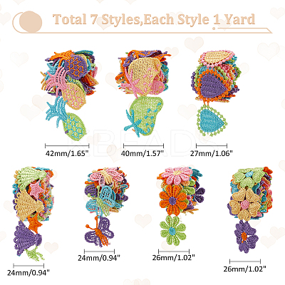 7Pcs 7 Styles Rainbow Color Polyester Embroidery Lace Trim OCOR-WR0003-76-1