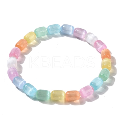 Dyed Natural Selenite Oval Beaded Stretch Bracelet for Women BJEW-I312-03A-1