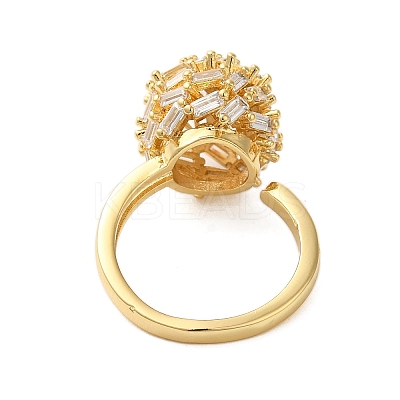 Round Brass Micro Pave Clear Cubic Zirconia Open Cuff Rings for Women RJEW-A046-17G-1