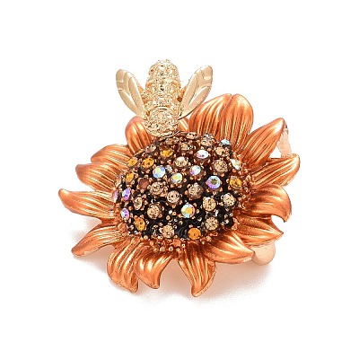 Sunflower and Bee Crystal Rhinestone Badge LS-JEWB-E013-01RG-1