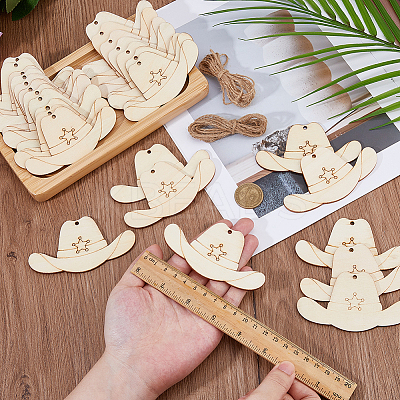 40Pcs Unfinished Wood Cowboy Hat Pendants WOOD-FH0002-45-1