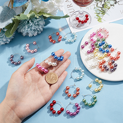 24Pcs 12 Color Acrylic Imitation Pearl Round Beaded Wine Glass Charms AJEW-AB00058-1