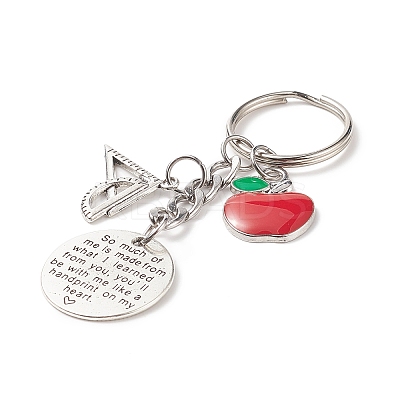 Red Apple Triangular Ruler Alloy Charm Keychain KEYC-TA00002-1
