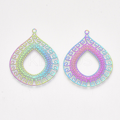 Ion Plating(IP) 201 Stainless Steel Filigree Pendants X-STAS-S108-34-1