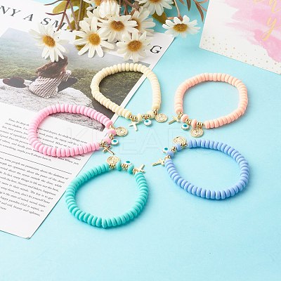Handmade Polymer Clay Beads Stretch Bracelets BJEW-JB06564-1