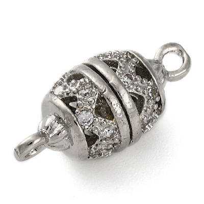 Brass Micro Pave Clear Cubic Zirconia Hollow Oval Connector Charms KK-A230-05B-P-1