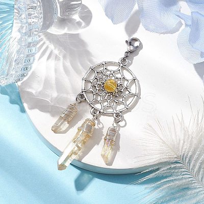 Alloy Woven Net/Web with Natural Yellow Quartz Pendants Decorations HJEW-TA00194-01-1
