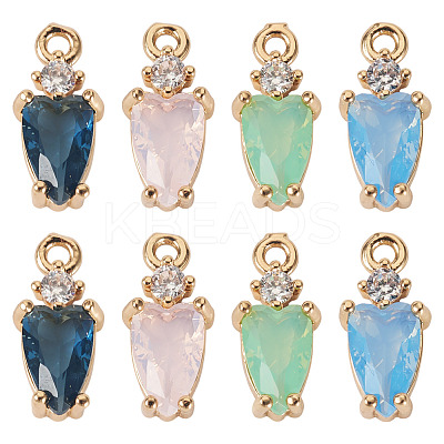 8Pcs 4 Colors Brass Micro Pave Cubic Zirconia Pendants KK-TA0002-18-1