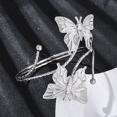 Butterfly Alloy Arm Cuff Bangles for Girl Women AJEW-A063-01H-P-1