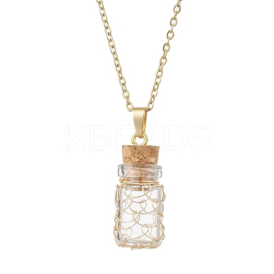 Copper Wire Wrapped Empty Glass Bottle Pendant 304 Stainless Steel Cable Chain Necklaces for Women Men NJEW-JN05276-1