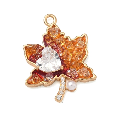 Autumn Brass Micro Pave Clear Cubic Zirconia Pendants KK-G556-10G-1