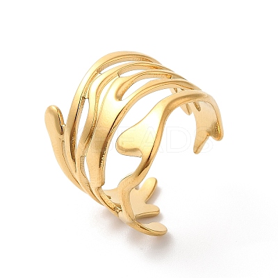 Ion Plating(IP) 304 Stainless Steel Twist Wave Open Cuff Ring for Women RJEW-K245-30G-1