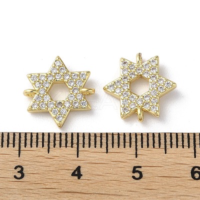 Rack Plating Brass Micro Pave Clear Cubic Zirconia Connector Charms KK-P245-03G-1