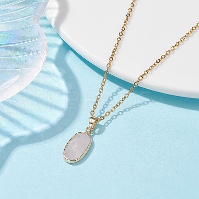 Natural Rose Quartz Oval Pendant Necklace NJEW-JN04487-01-1