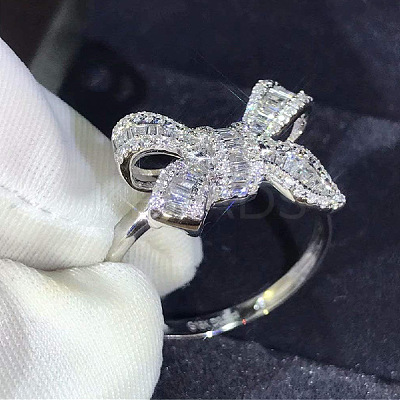 Bowknot Brass Micro Pave Clear Cubic Zirconia Finger Rings for Women FS-WGD928F-01-1