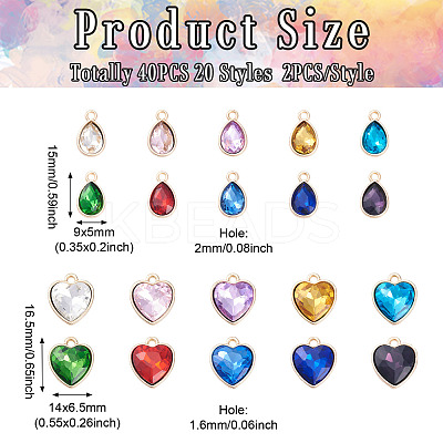 40Pcs 20 Styles Faceted Glass Rhinestone Pendants GLAA-TA0001-44-1