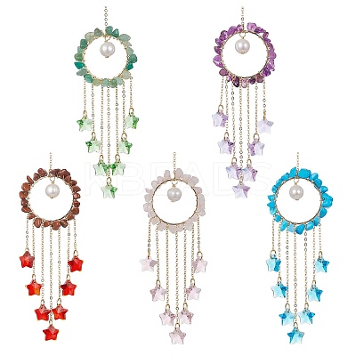 Glass Star Pendant Decorations HJEW-JM01247-1