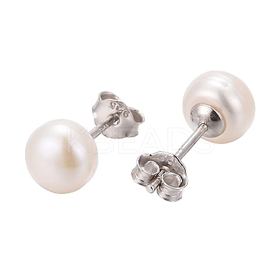 Anti-Tarnish Pearl Ball Stud Earrings LS-EJEW-Q701-01A-1