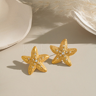 Starfish 304 Stainless Steel Rhinestone Stud Earrings EJEW-P332-04G-1