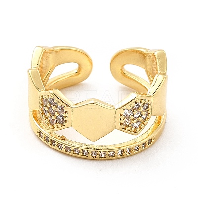 Clear Cubic Zirconia Hexagon Open Cuff Ring KK-H439-27G-1