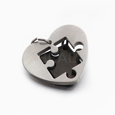 Valentine's Couple Jewelry Lovers 304 Stainless Steel Heart with Puzzle Jigsaw Split Pendants STAS-E090-46B-1