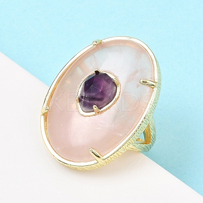 Natural Rose Quartz & Amethyst Oval Cuff Rings G-P599-01G-03-1