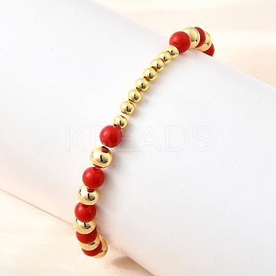 ABS Imitation Pearl Round Beads Stretch Bracelets for Women BJEW-D317-12A-G-1