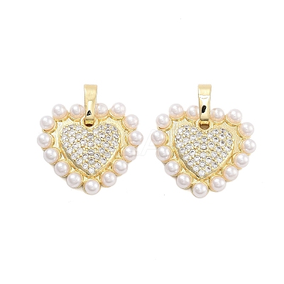 Brass Pave Clear Cubic Zirconia With ABS Imitation Pearl Beads Pendants KK-U009-03G-1
