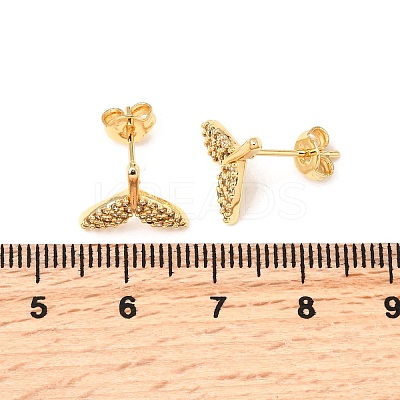 Fishtail Brass Micro Pave Clear Cubic Zirconia Stud Earrings EJEW-A135-15G-1