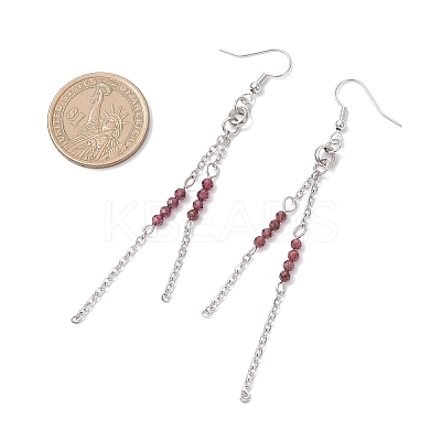 Round 304 Stainless Steel Natural Garnet Dangle Earrings EJEW-JE06783-03-1